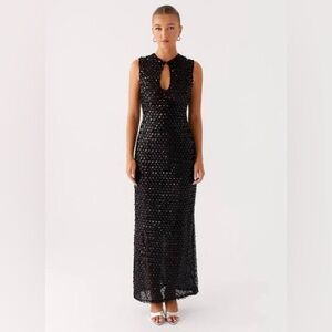 PepperMayo “Kore” black sequin dress. Size 6 NWT